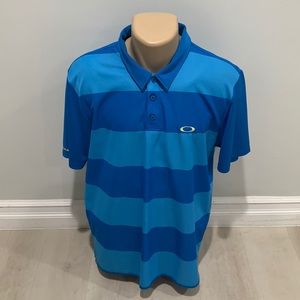 OAKLEY Men’s Polo Shirt Large (L) Blue Stripped Golf Polyester Collared